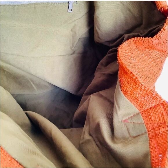 ADRIANA CARAS RAFFIA TOTE BAG -BEACH -VACATION BAG ORANGE OVERSIZED EUC - Picture 10 of 13